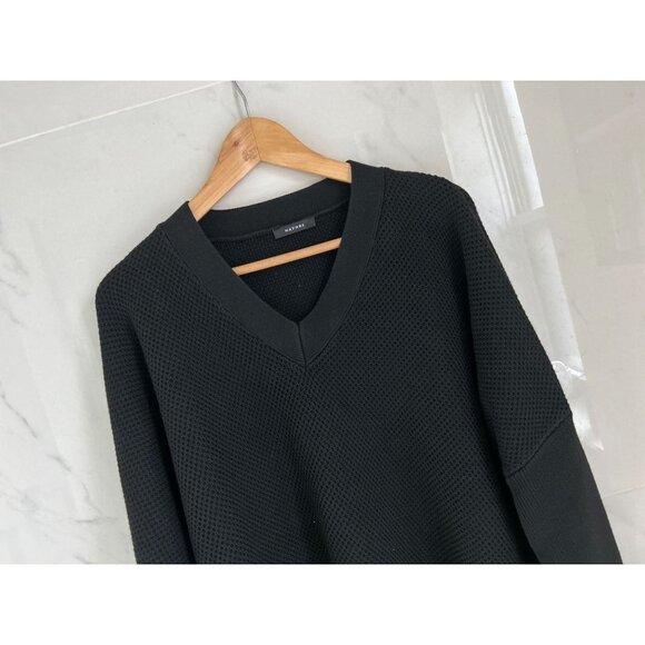 NATORI Knitted Cotton V-Neck Sweater Tunic Knitted Textured Black Size XLarge - Picture 3 of 10